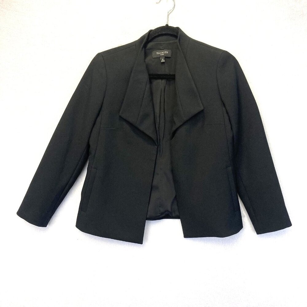 Talbots Blazer‎ Jacket Womens 2P Petite Black Office Career Stretch Lined EUC